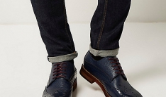 Обувь Navy Blue Pebbled Leather Brogues  - 3